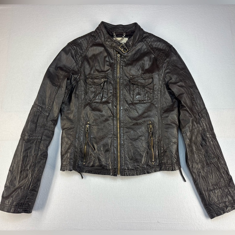 BB DAKOTA Dark Brown Biker Faux Leather Jacket